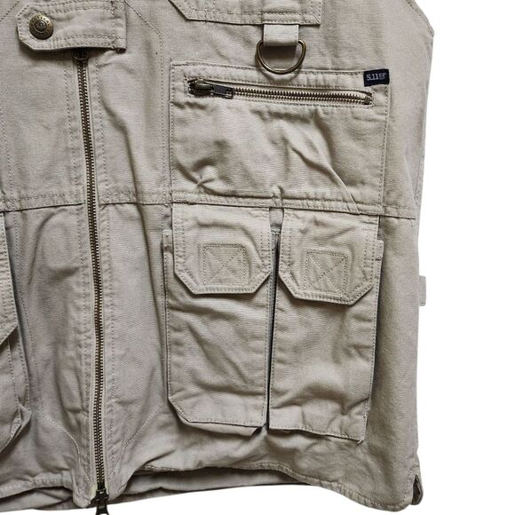 5.11 Tactical Vest Series 80001 Men L Beige Cotton Zip Hunting Shooting Conceal - Picture 5 of 15